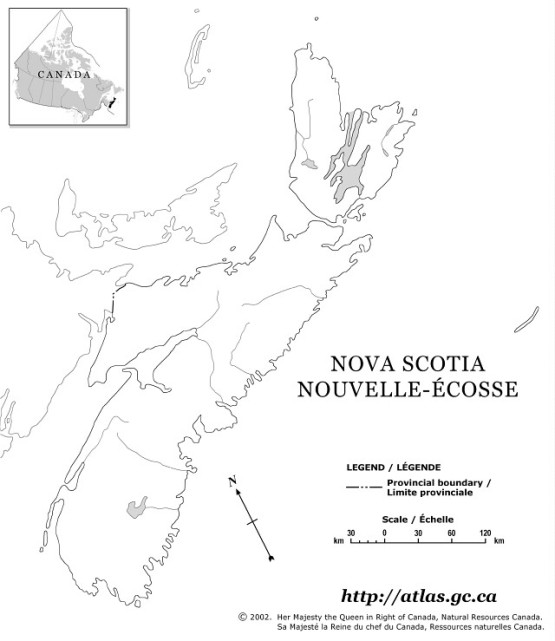 blank map of Nova Scotia province, NS outline map