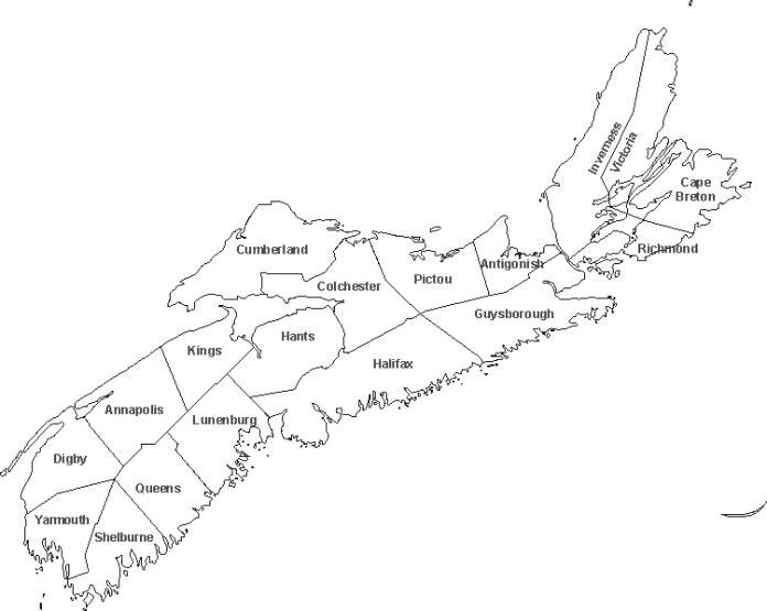 blank map of Nova Scotia province, NS outline map