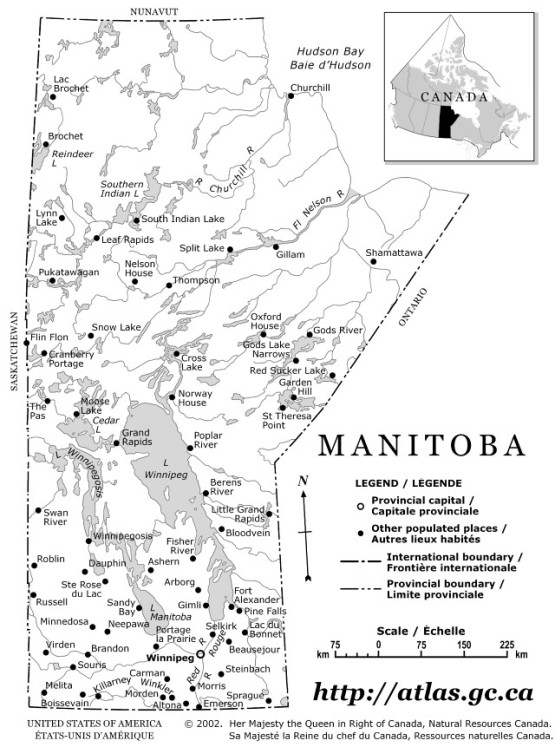outline map of Manitoba province, MB province map
