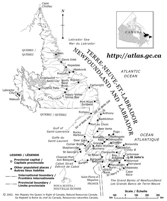 outline map of Newfoundland province, NF province map