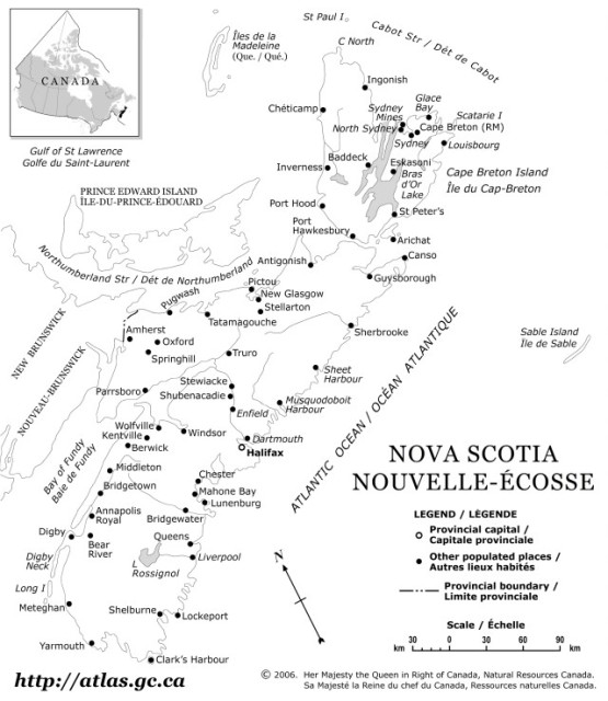 outline map of Nova Scotia province, NS government map