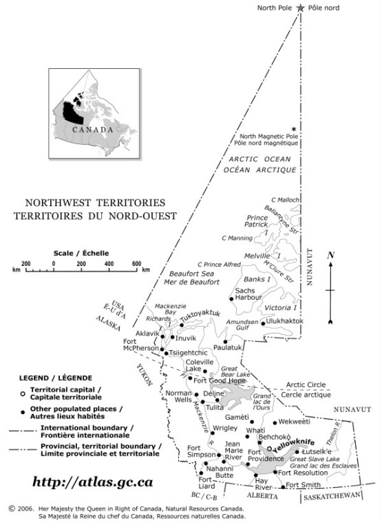 outline map of Northwest Territories territory, NT government map