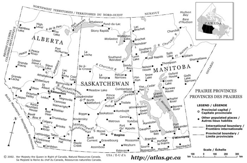 outline map of Prairies provinces, MB government map