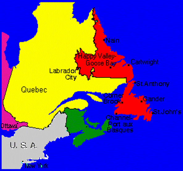 political map of Newfoundland province, NF color map