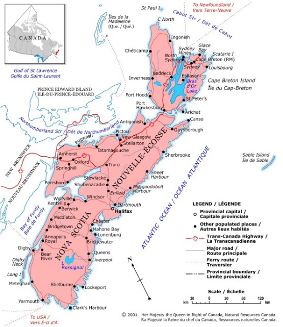 political map of Nova Scotia province, NS color map