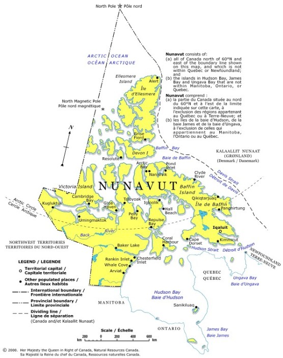 political map of Nunavut territory, NU color map