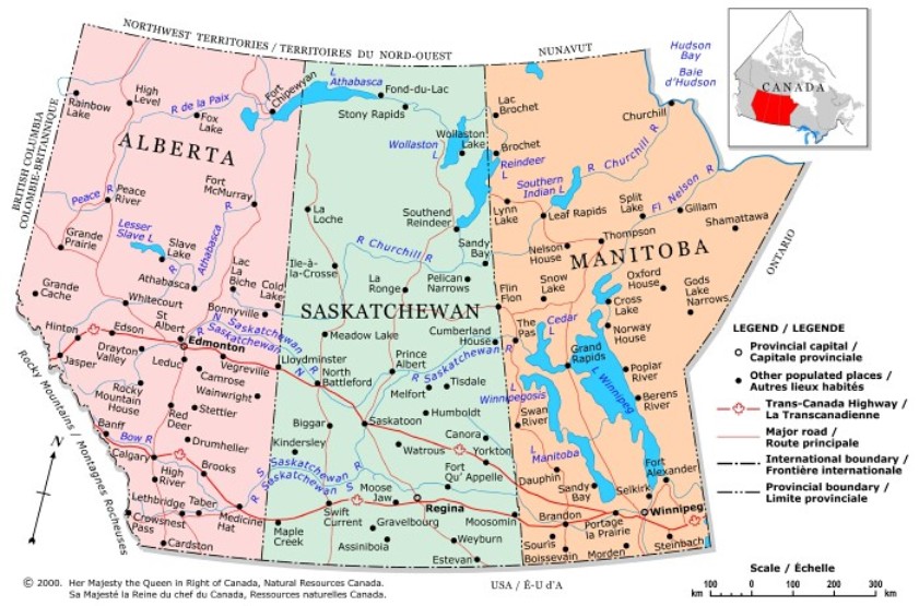 political map of Prairies provinces, AB color map