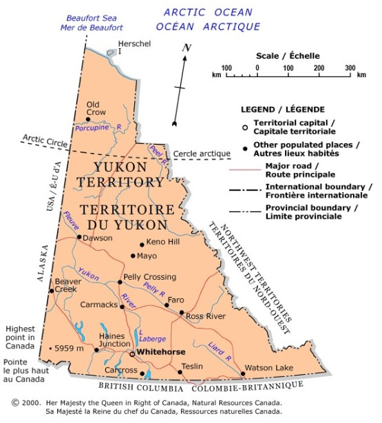 political map of Yukon territory, YK color map