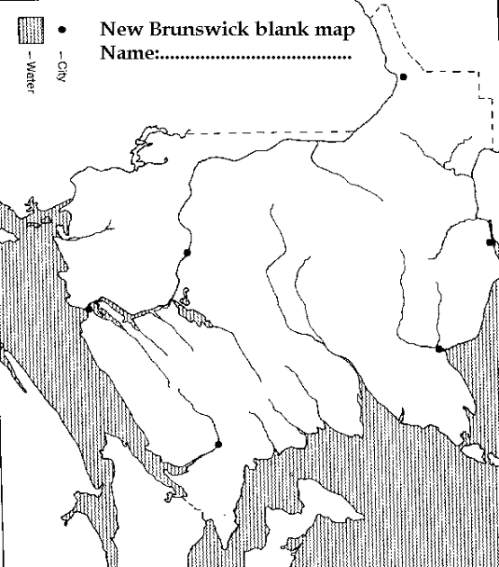printable map of New Brunswick province, NB black and white map