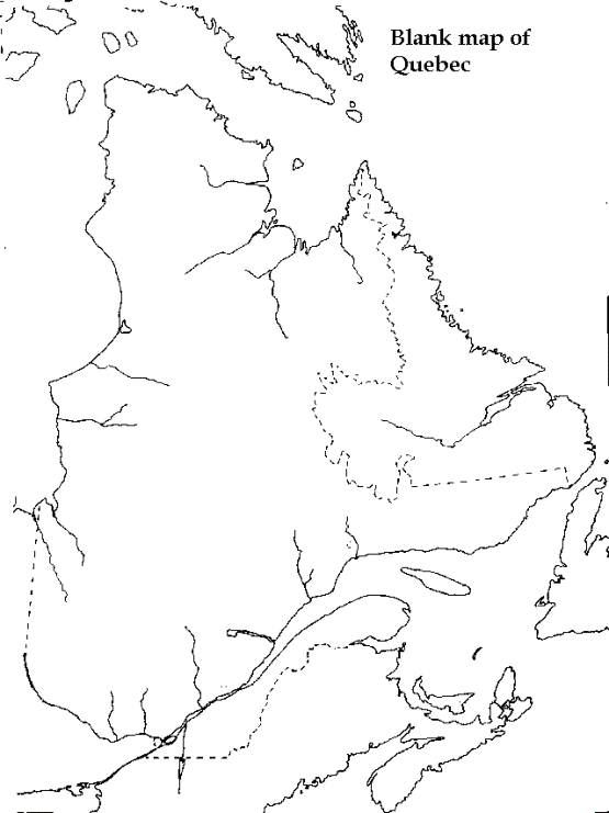 printable map of Quebec province, QC black and white map