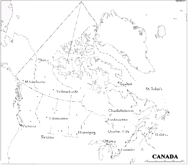 printable map of Canada provinces, CAN black and white map