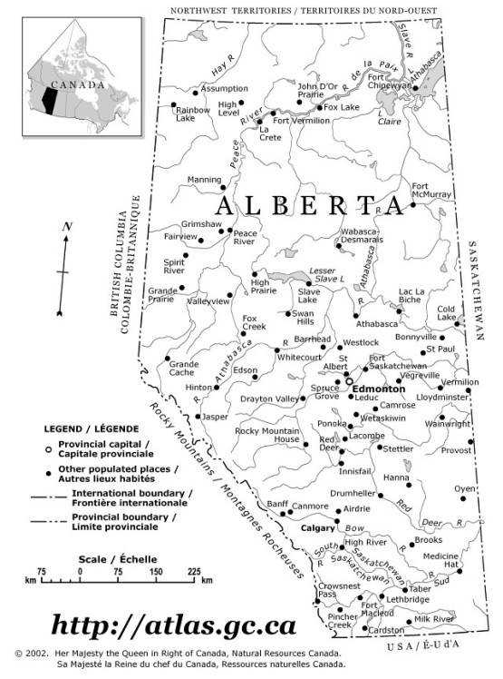 reference map of Alberta province, AB government map