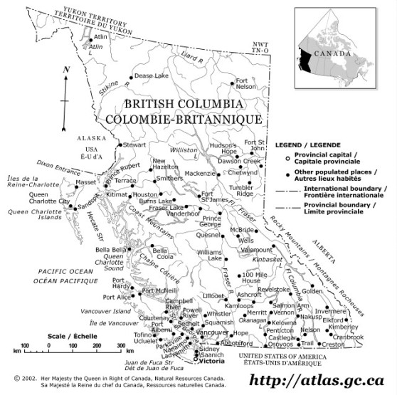 reference map of British Columbia province, BC government map