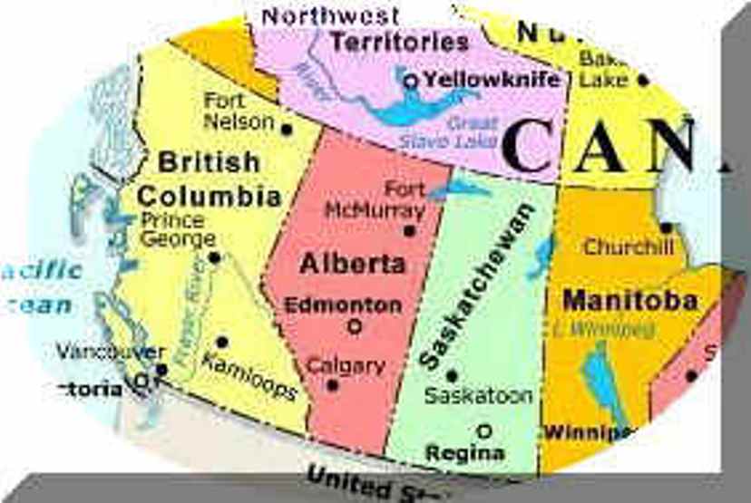 regional map of Western Canada provinces, BC political map