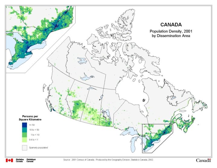 thematic map of Canada provinces, CAN population map