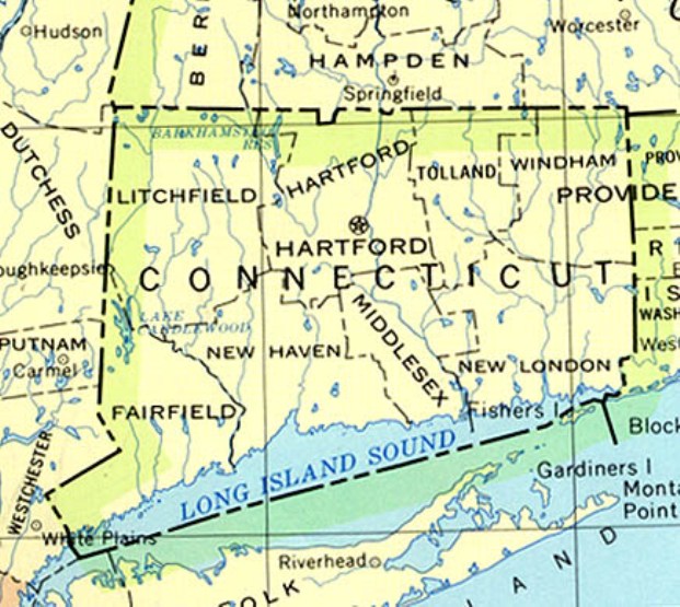base map of Connecticut state, CT reference map