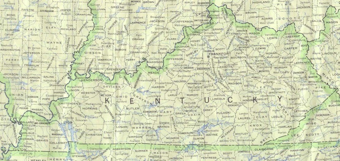 base map of Kentucky state, KY reference map