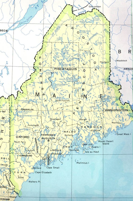 base map of Maine state, ME reference map
