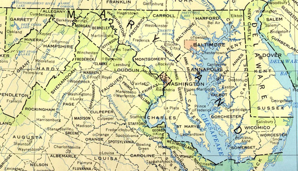 base map of Maryland state, MD reference map