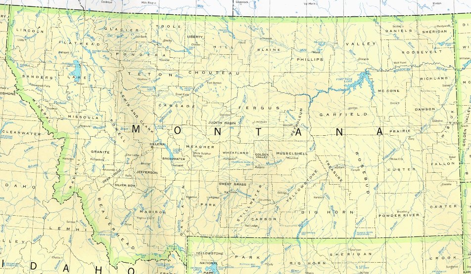 base map of Montana state, MT reference map