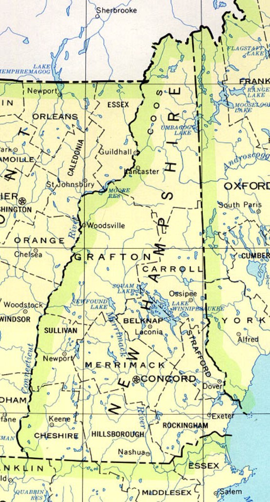 base map of New Hampshire state, NH reference map