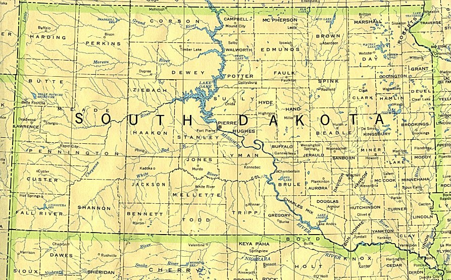 base map of South Dakota state, SD reference map