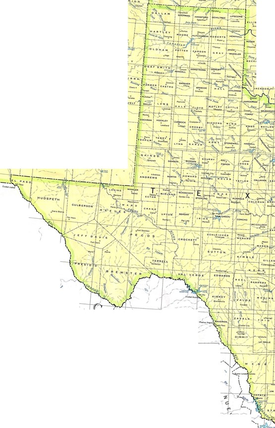 base map of Western Texas state, TX reference map