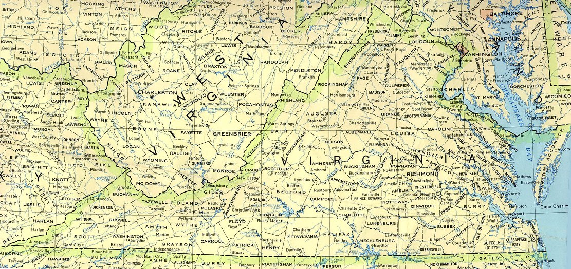 base map of Virginia state, VA reference map