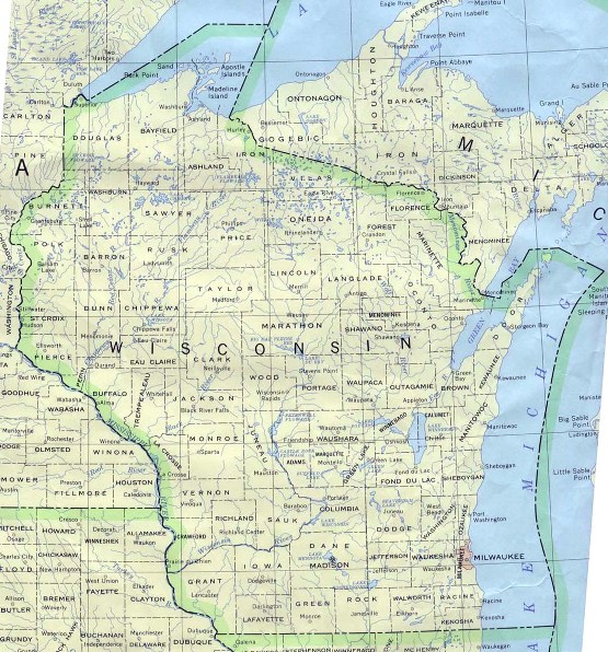 base map of Wisconsin state, WI reference map
