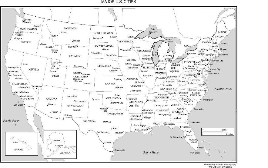labeled map of United States states, USA outline map