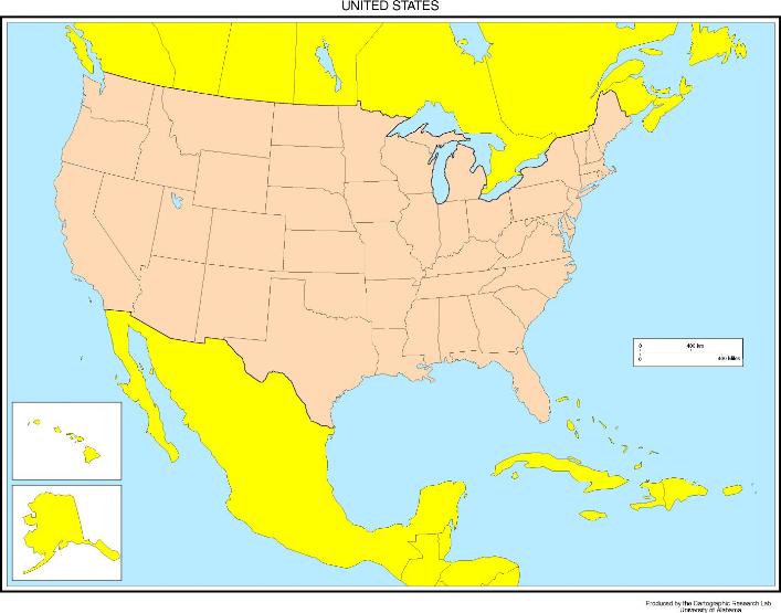 blank map of United States states, USA color map