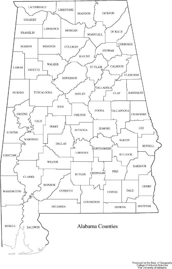 labeled map of Alabama state, AL county map