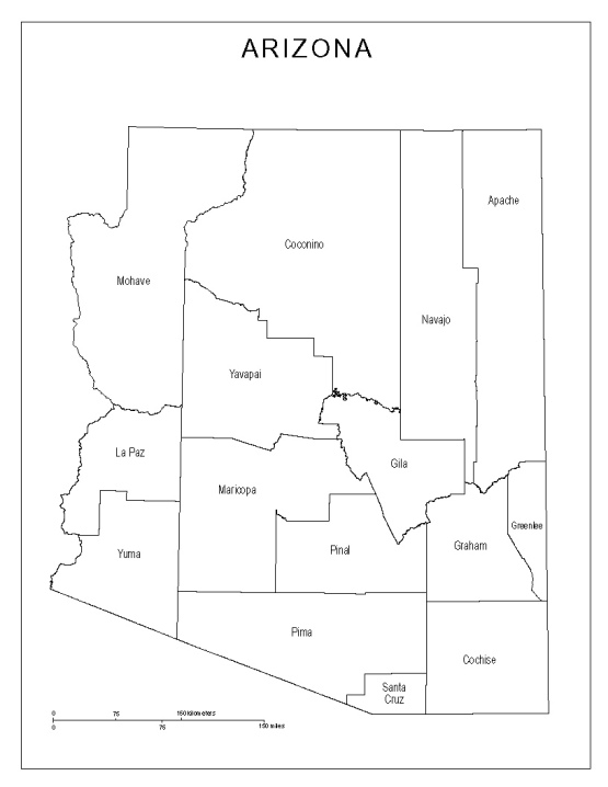 labeled map of Arizona state, AZ county map