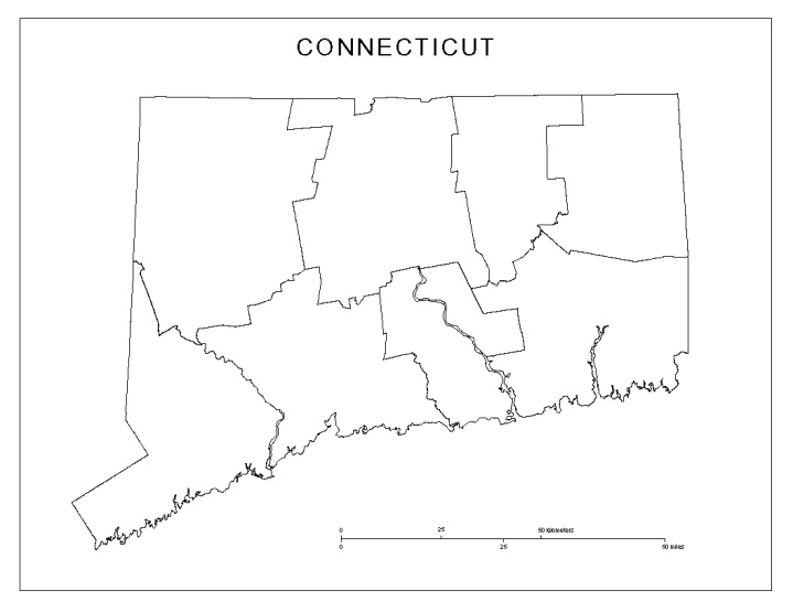 blank map of Connecticut state, CT county map