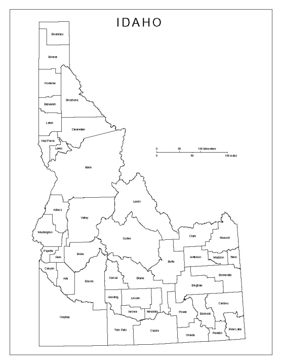 labeled map of Idaho state, ID county map