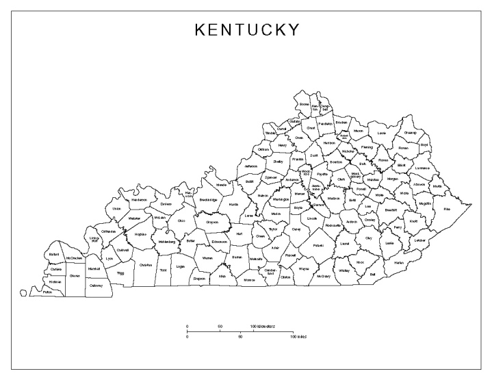 labeled map of Kentucky state, KY county map