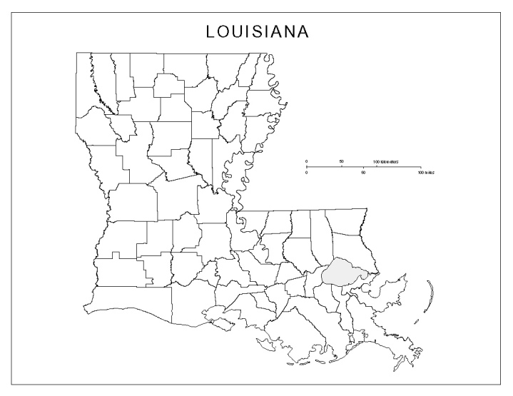 blank map of Louisiana state, LA county map