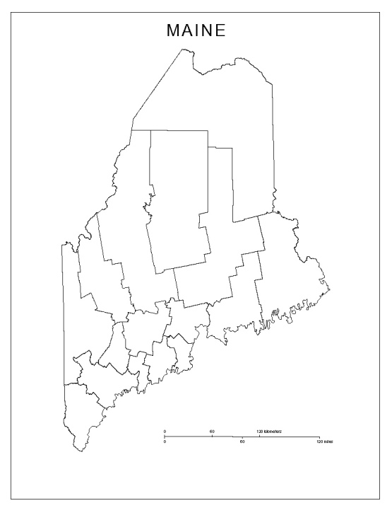 blank map of Maine state, ME county map