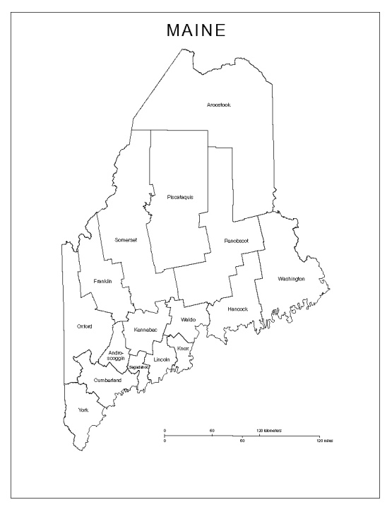 labeled map of Maine state, ME county map