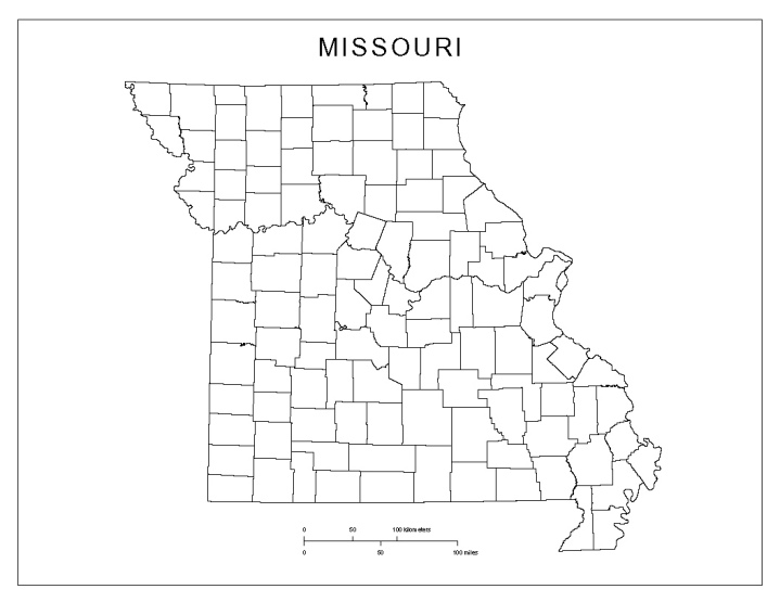 blank map of Missouri state, MO county map