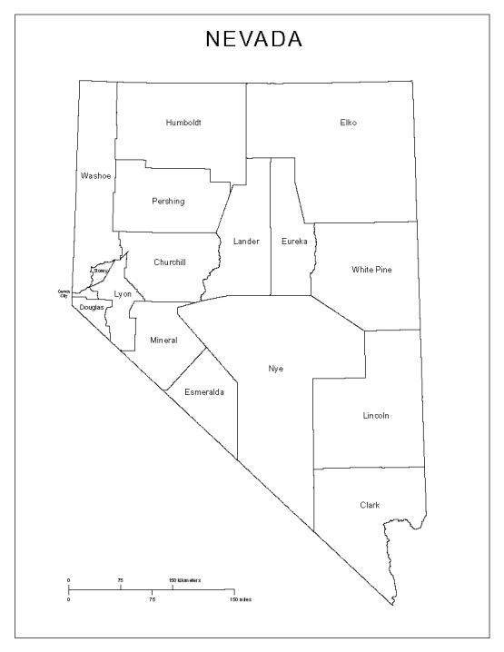 labeled map of Nevada state, NV county map