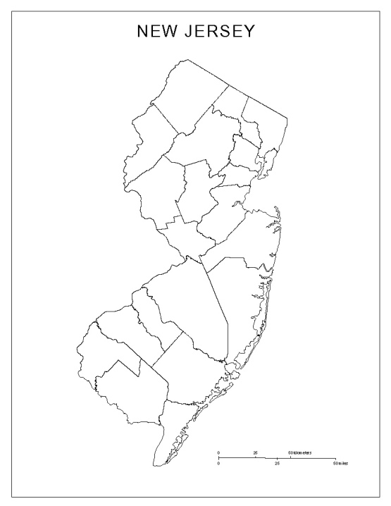 blank map of New Jersey state, NJ county map
