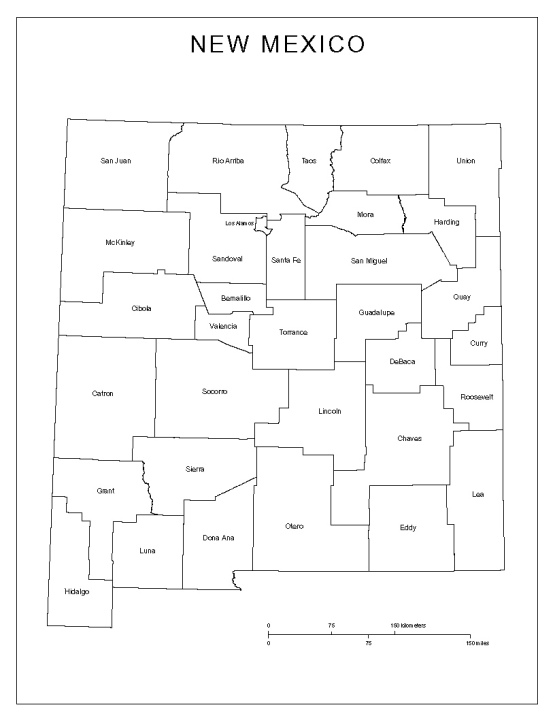 labeled map of New Mexico state, NM county map