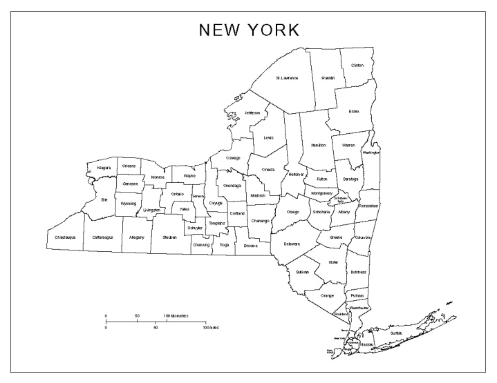 labeled map of New York state, NY county map