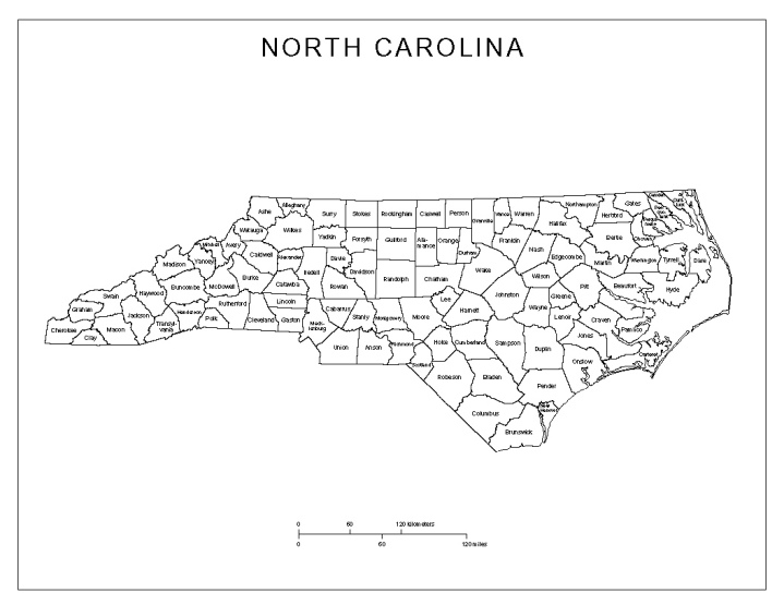 labeled map of North Carolina state, NC county map