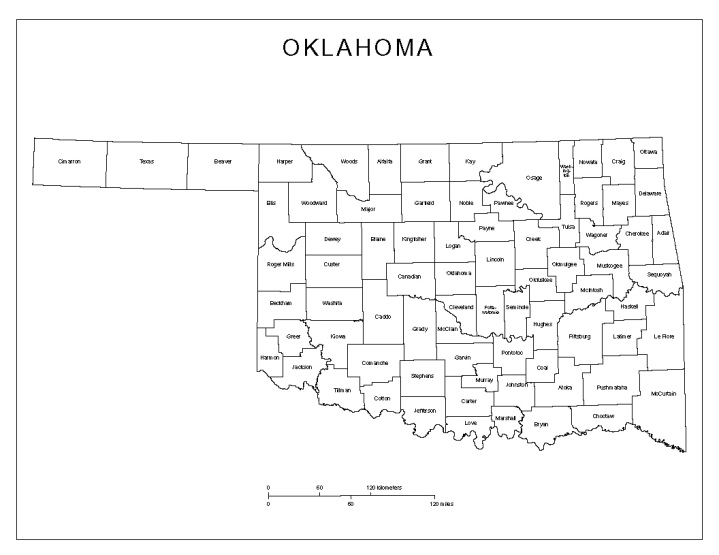 labeled map of Oklahoma state, OK county map