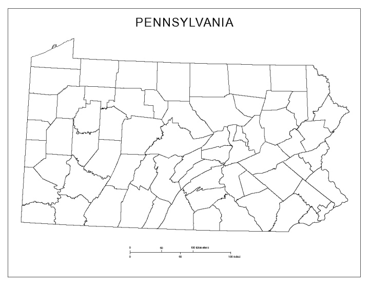 blank map of Pennsylvania state, PA county map