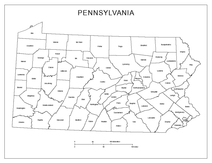 labeled map of Pennsylvania state, PA county map