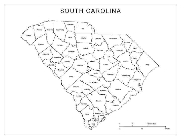 labeled map of South Carolina state, SC county map