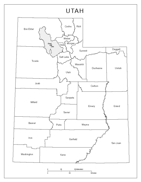 labeled map of Utah state, UT county map